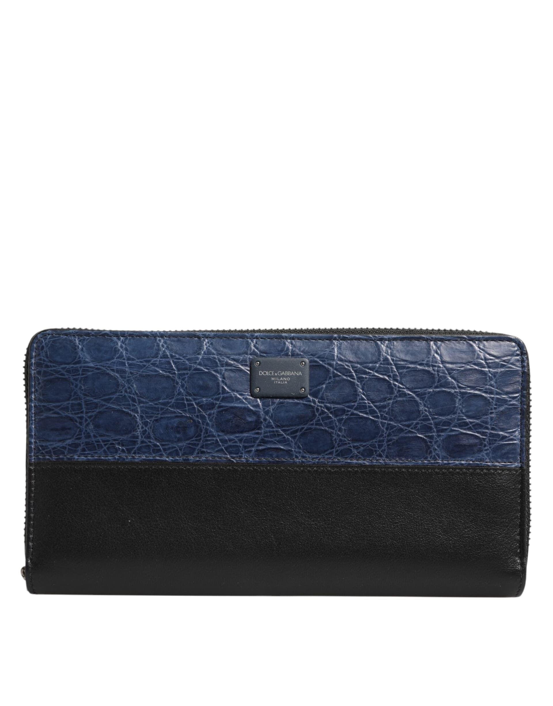 Black Blue Exotic Leather Men Continental Clutch Wallet - 2