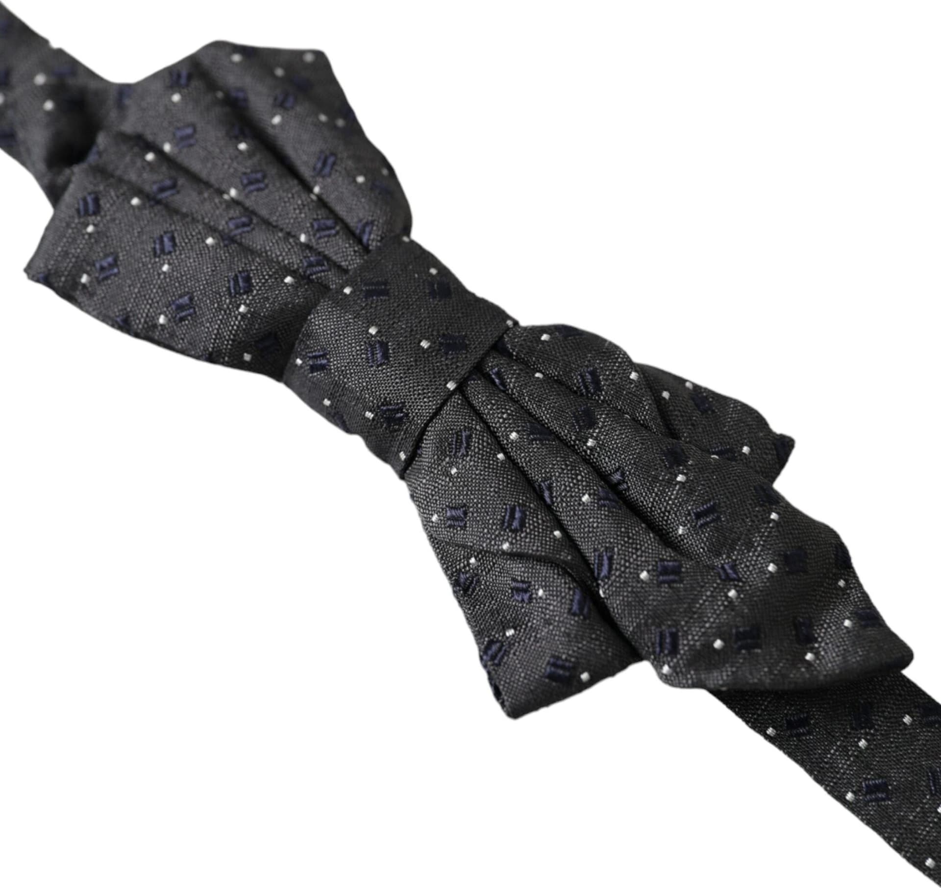 Black Silk Patterned Adjustable Neck Men Papillon Bow Tie - 3