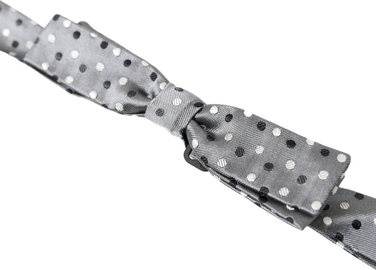 Gray Polka Dot Silk Adjustable Men Neck Papillon Bow Tie - 2