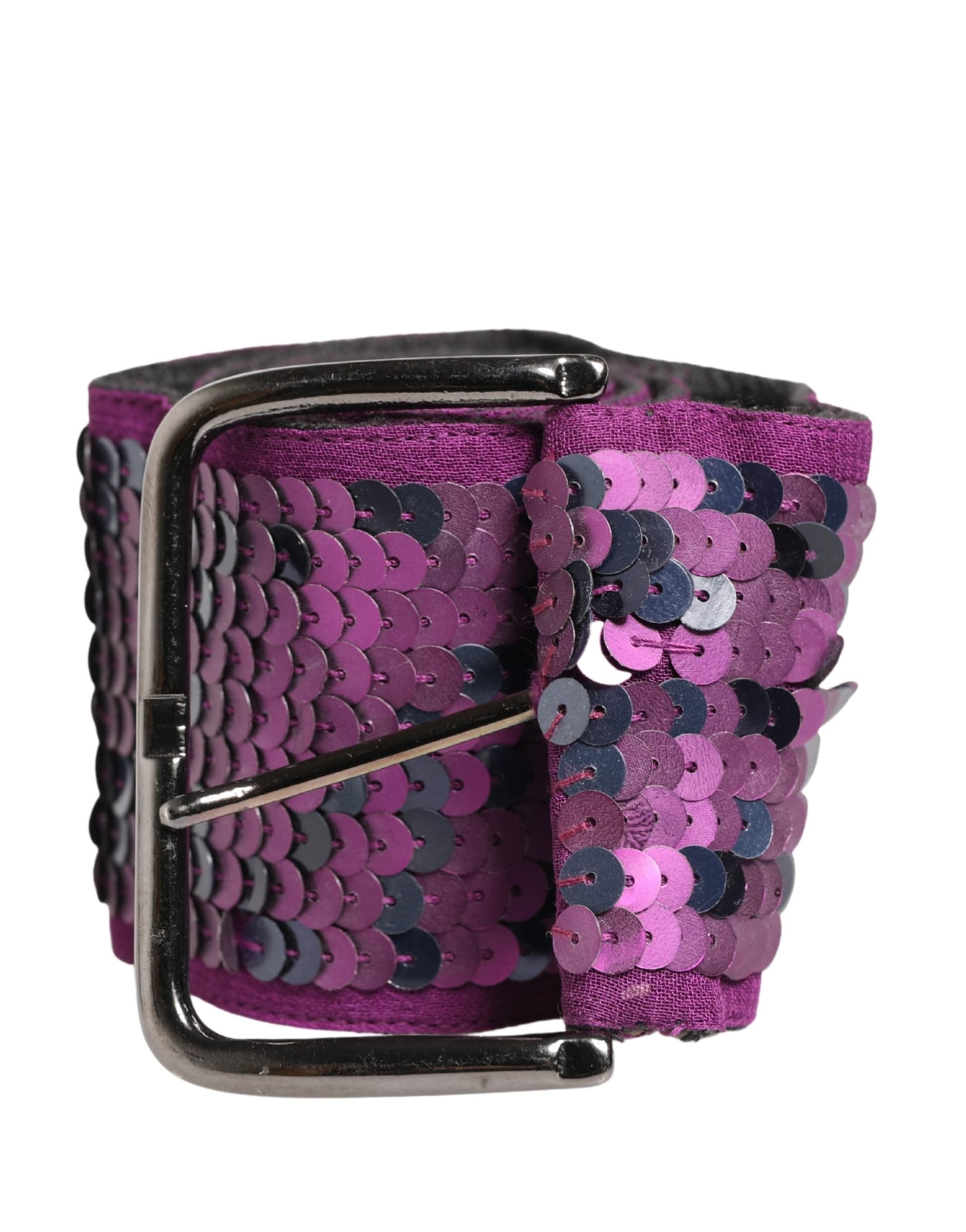 Women Purple Sequined Silver Metal Buckle Belt - 2
