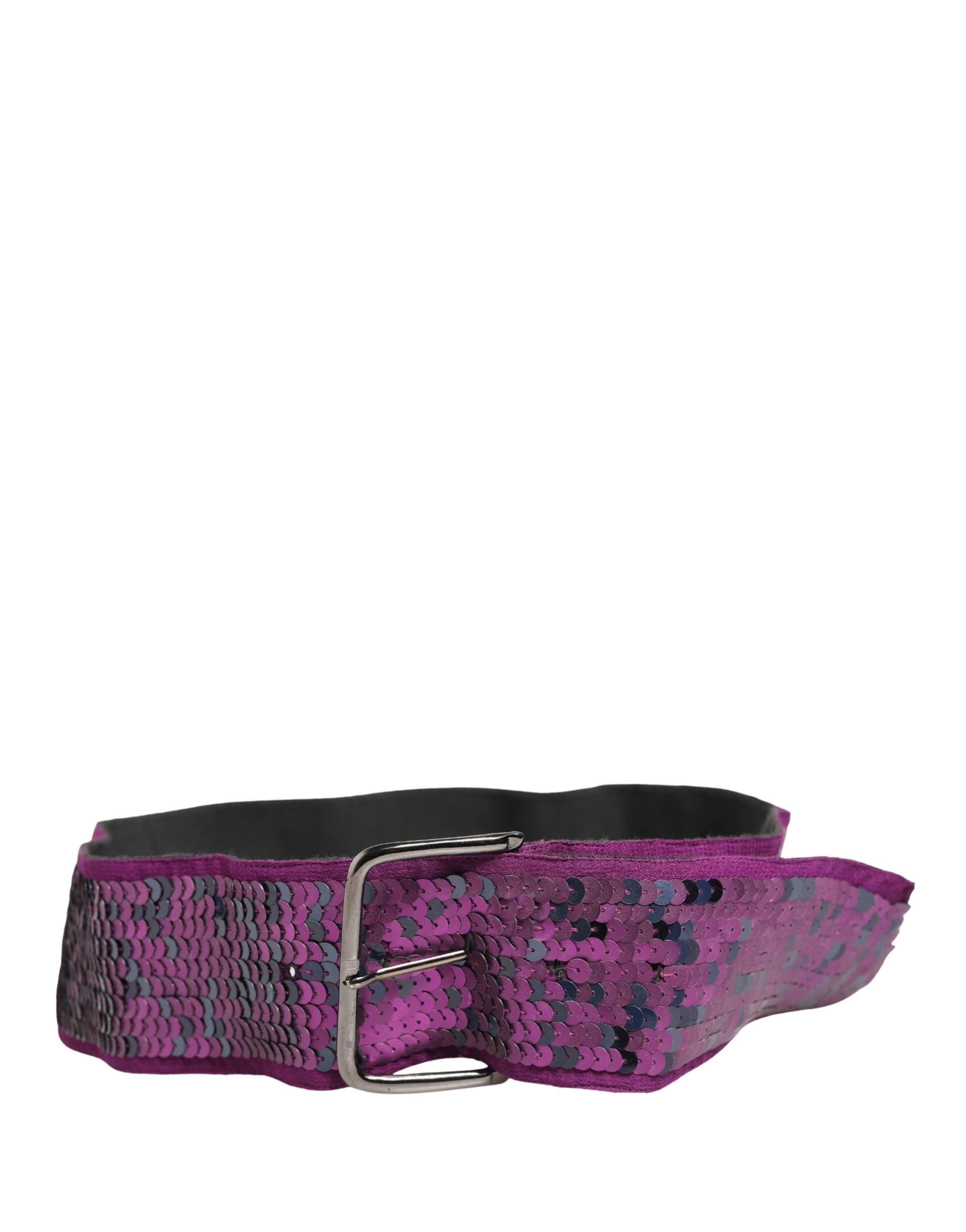 Women Purple Sequined Silver Metal Buckle Belt - 3