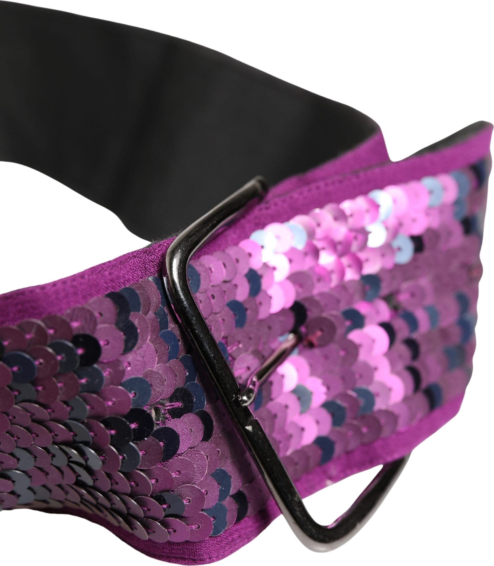 Women Purple Sequined Silver Metal Buckle Belt - 4