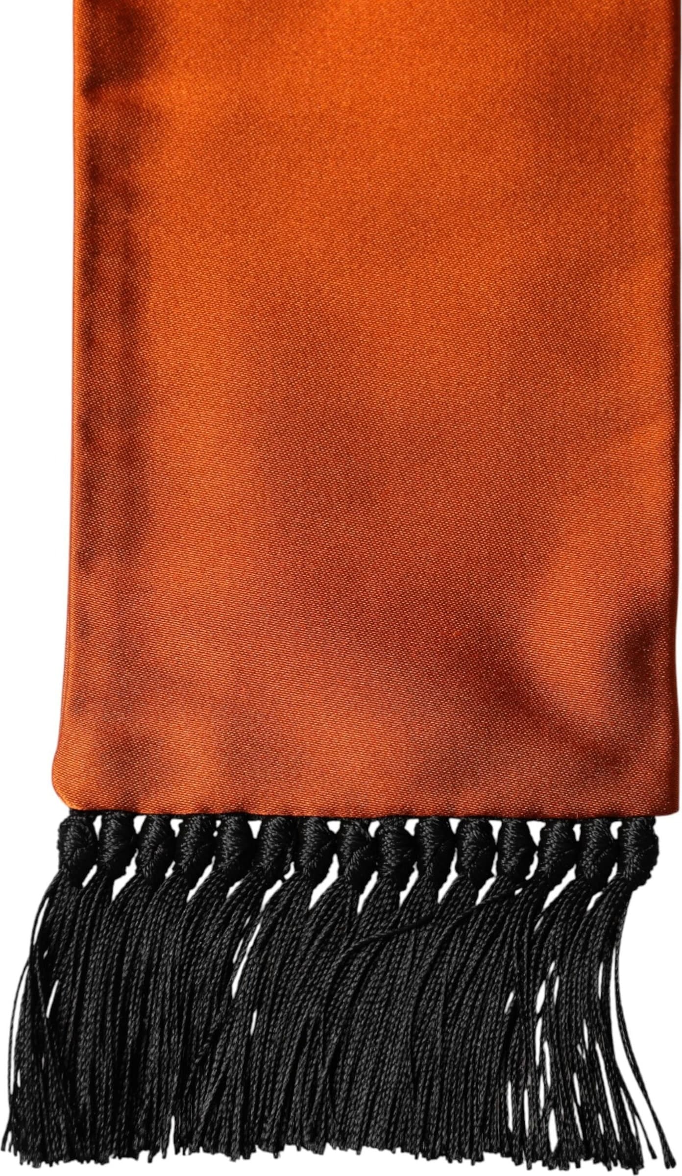 Orange Silk Fringes Neck Wrap Foulard Scarf - 3