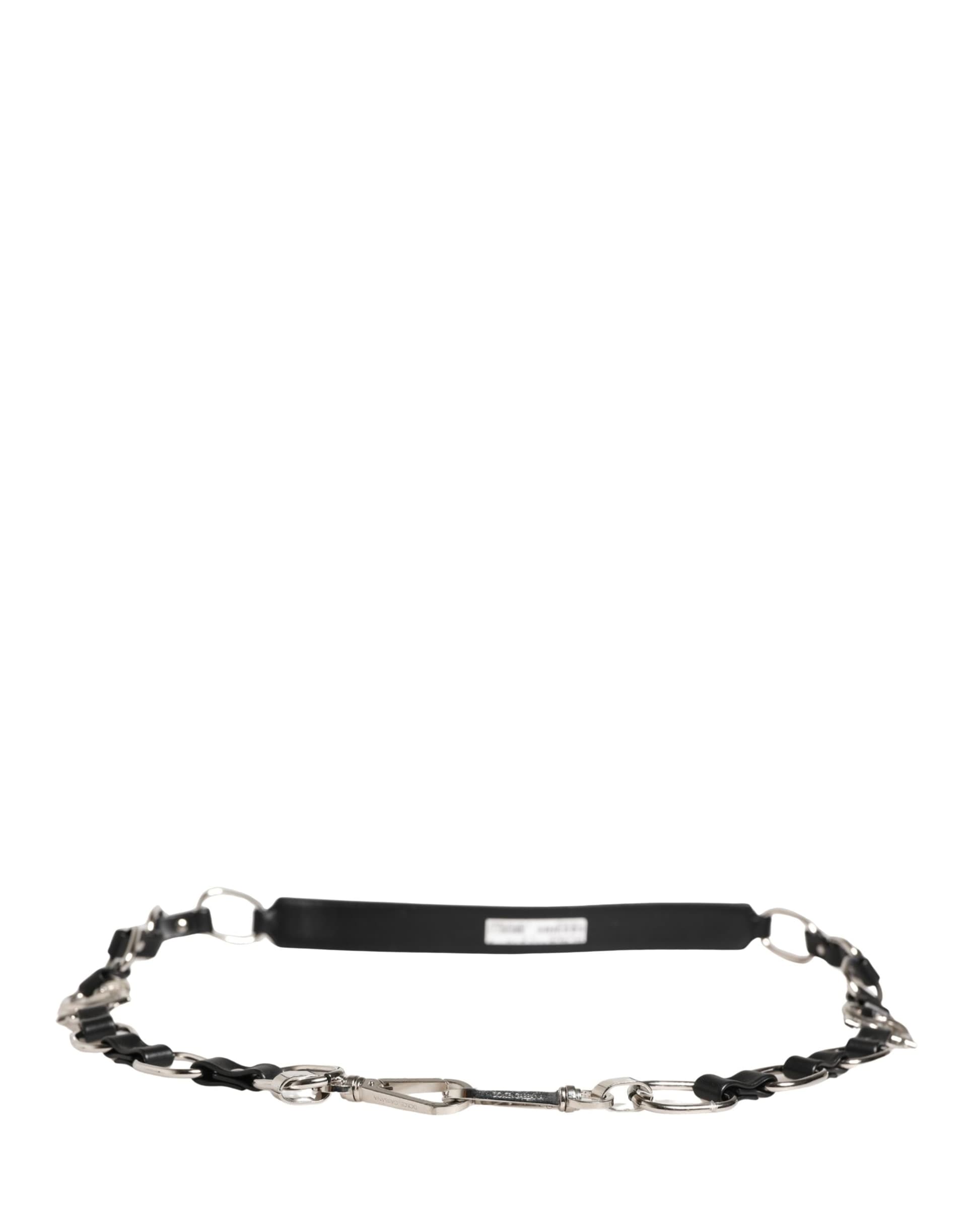 Black Leather Silver Chain Bag Accessory Shoulder Strap - 2