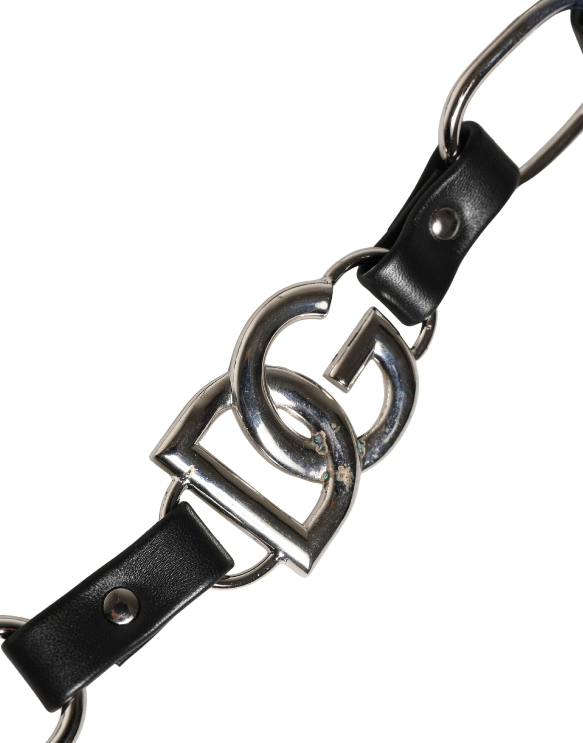 Black Leather Silver Chain Bag Accessory Shoulder Strap - 4