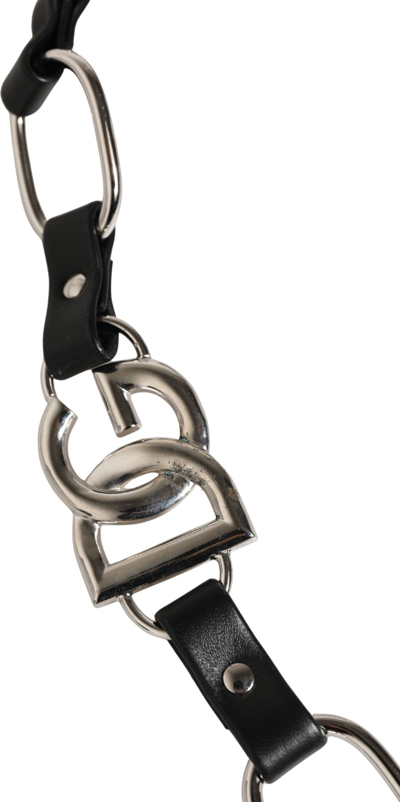 Black Leather Silver Chain Bag Accessory Shoulder Strap - 5