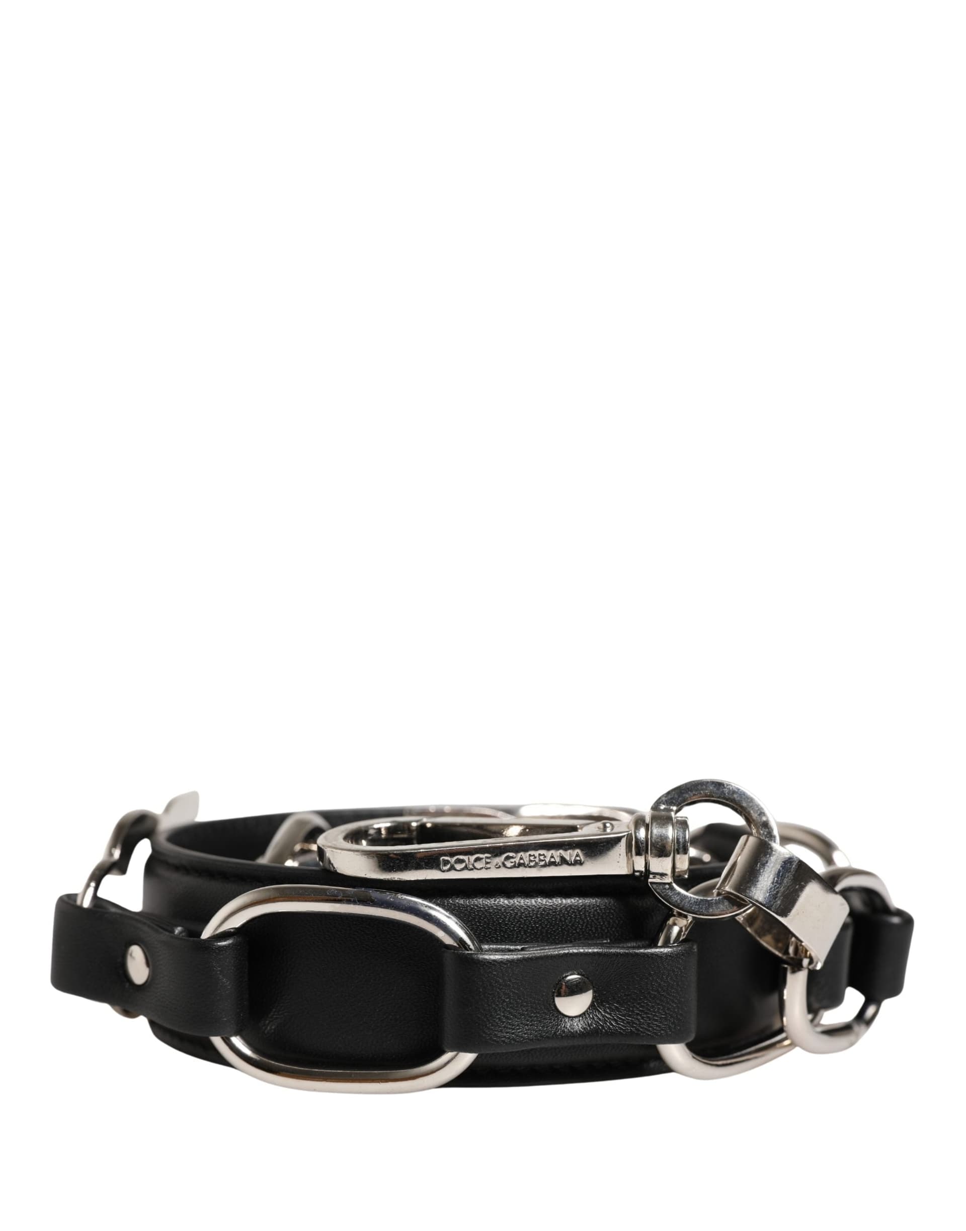 Black Leather Silver Chain Bag Accessory Shoulder Strap - 6