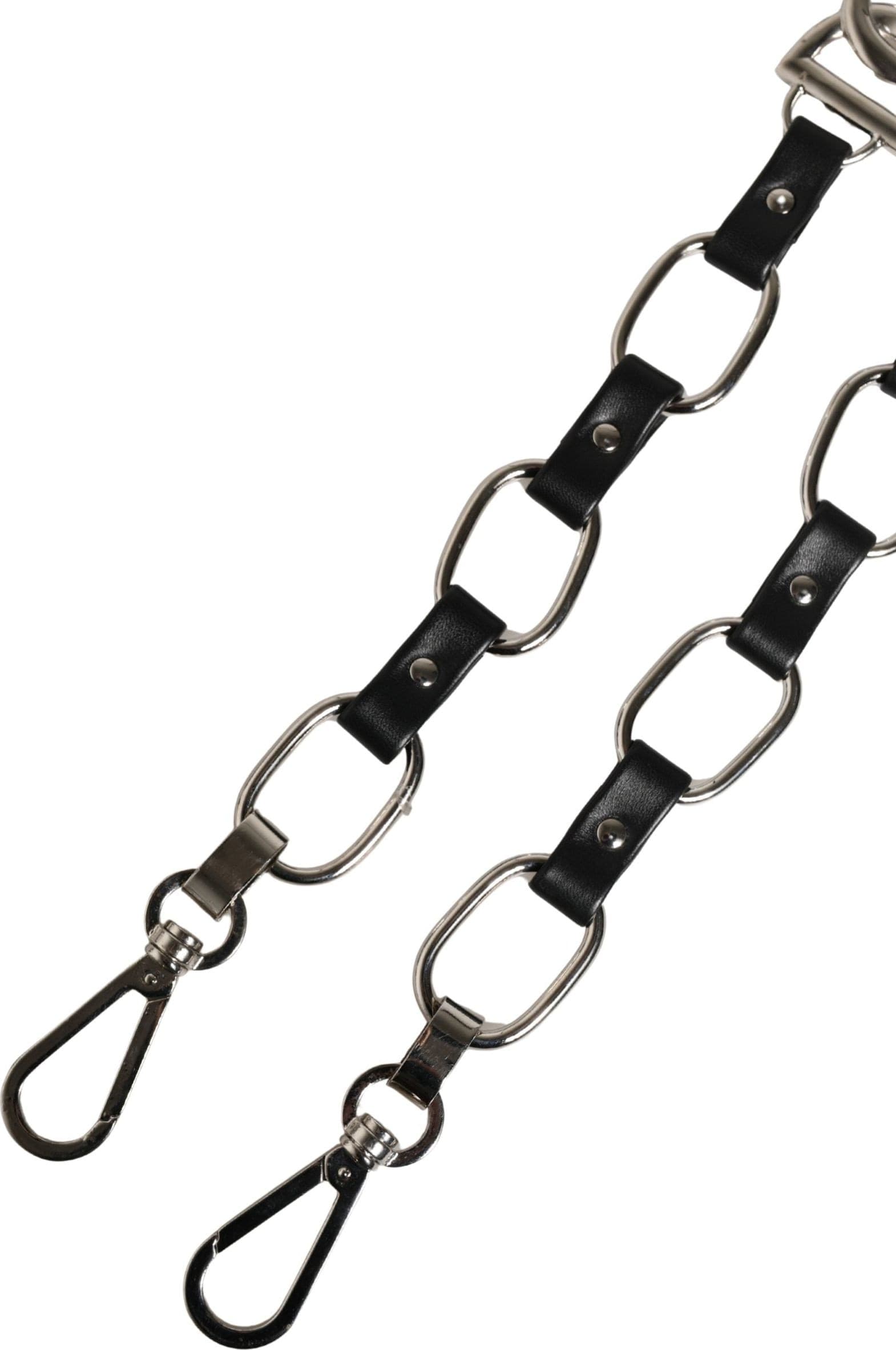 Black Leather Silver Chain Bag Accessory Shoulder Strap - 7
