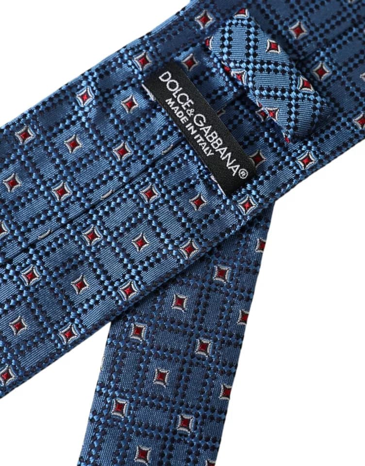 Blue Patterned 100% Silk Adjustable Men Tie - 2
