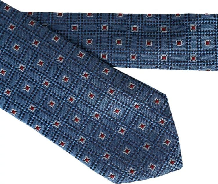 Blue Patterned 100% Silk Adjustable Men Tie - 3