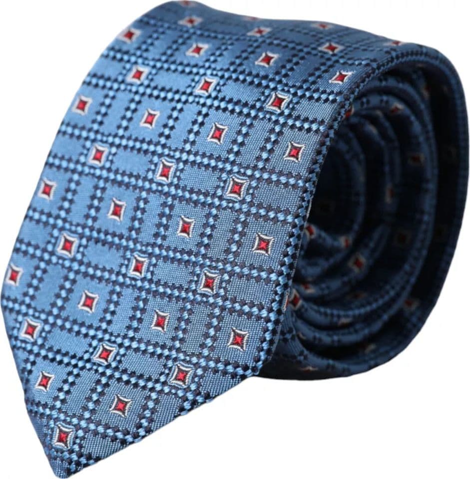 Blue Patterned 100% Silk Adjustable Men Tie - 5