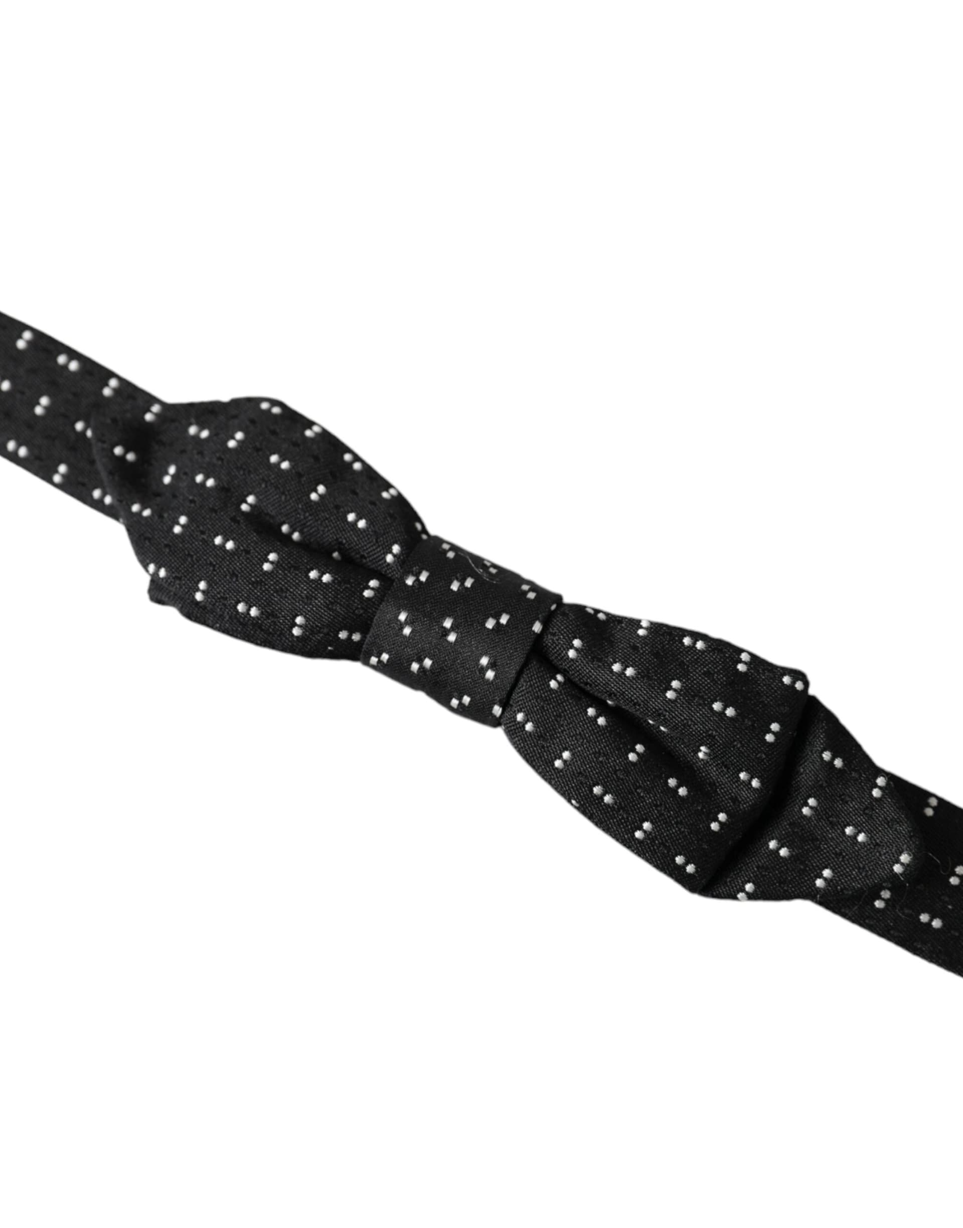 Black Silk Patterned Adjustable Neck Men Papillon Bow Tie - 3