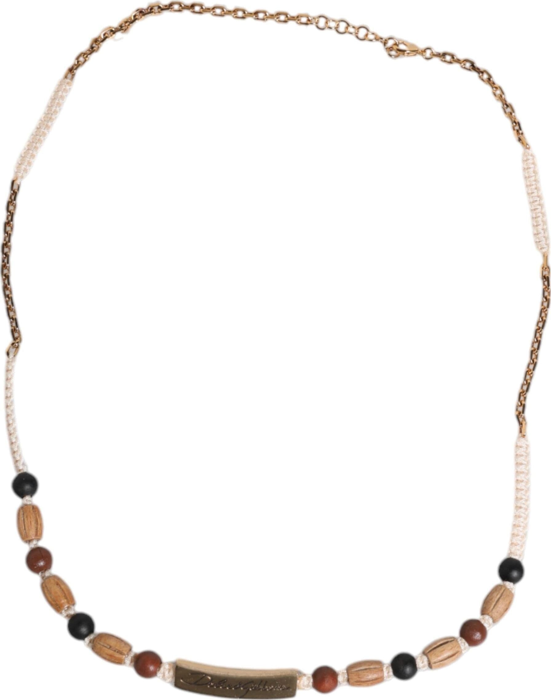 Black Gold Wooden Beaded Logo Pendant Necklace - 2