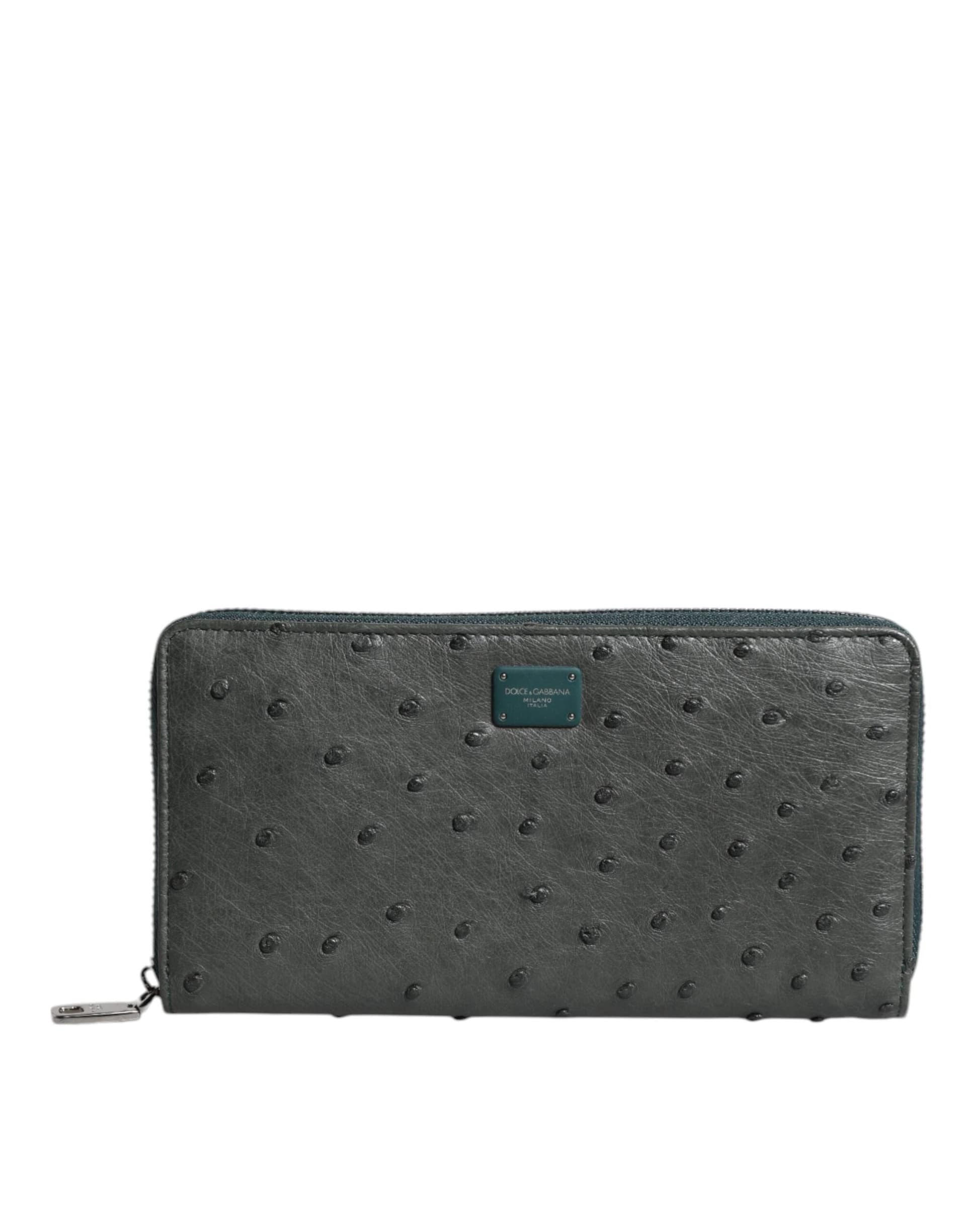 Green Ostrich Logo Plaque Zip Around Continental Wallet - 2