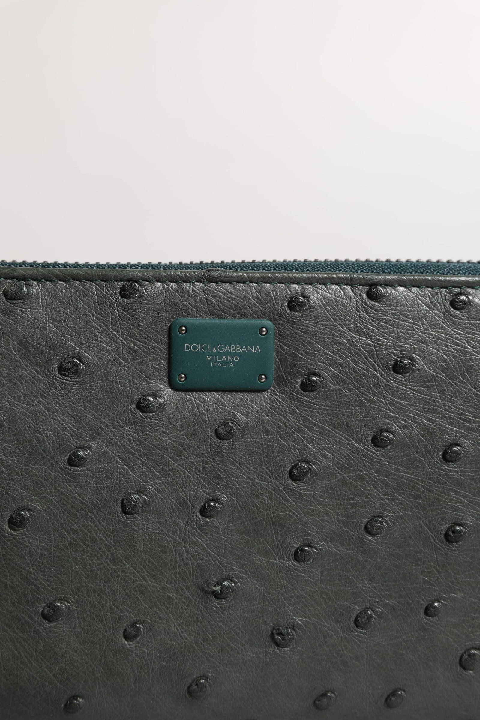Green Ostrich Logo Plaque Zip Around Continental Wallet - 3