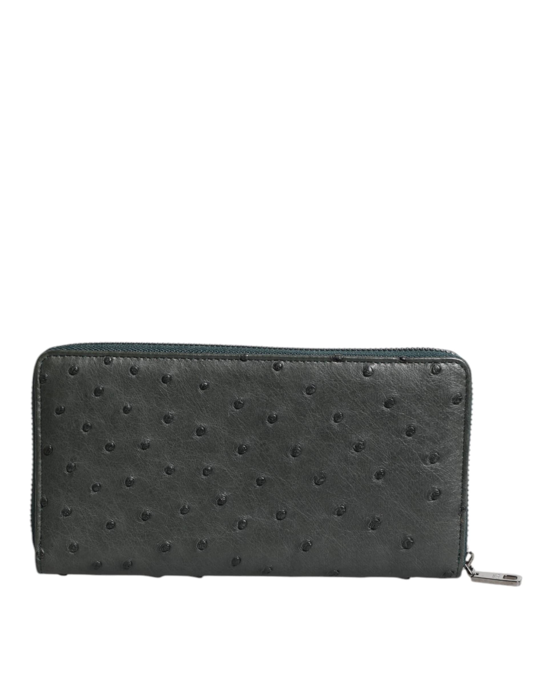 Green Ostrich Logo Plaque Zip Around Continental Wallet - 5