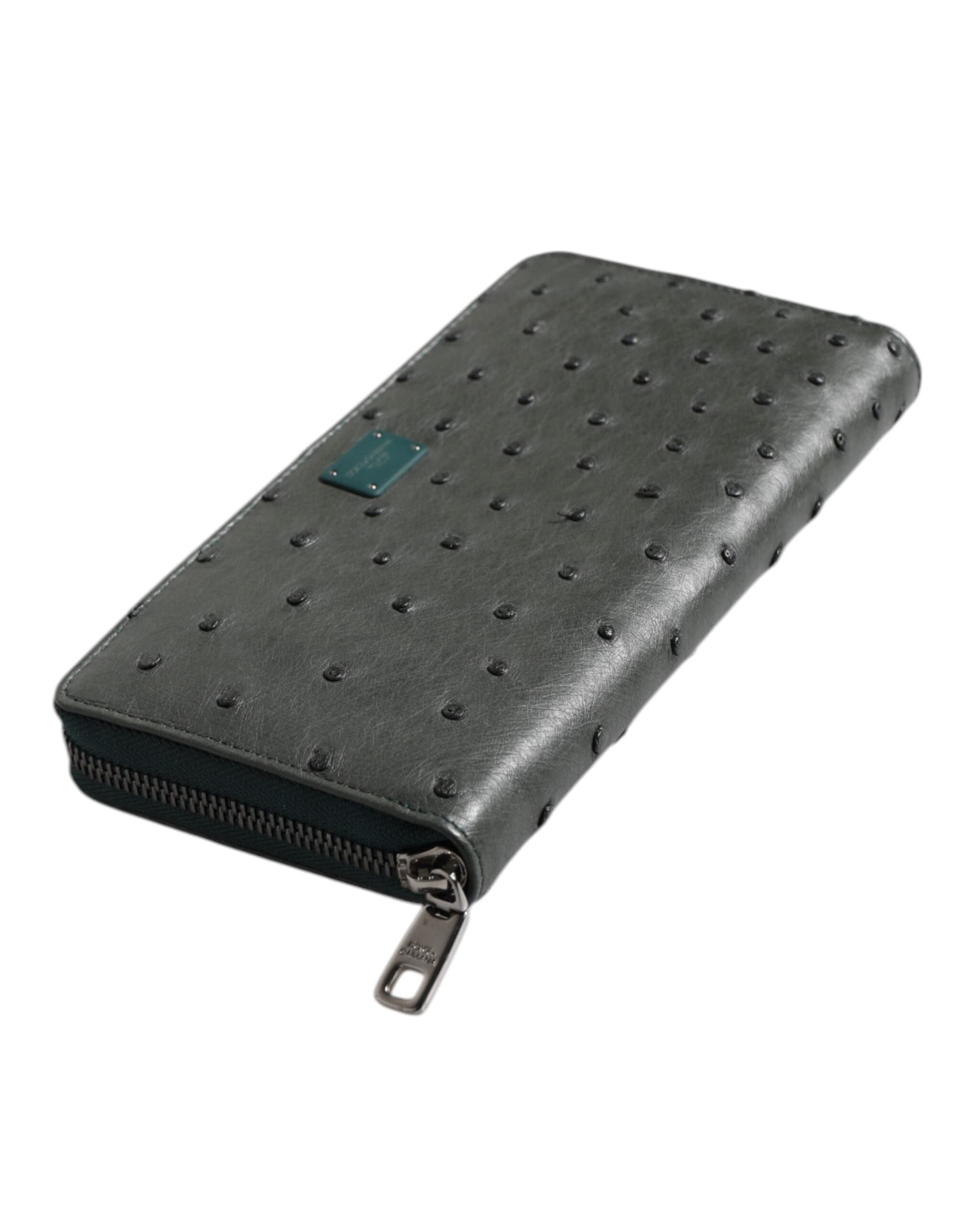 Green Ostrich Logo Plaque Zip Around Continental Wallet - 6