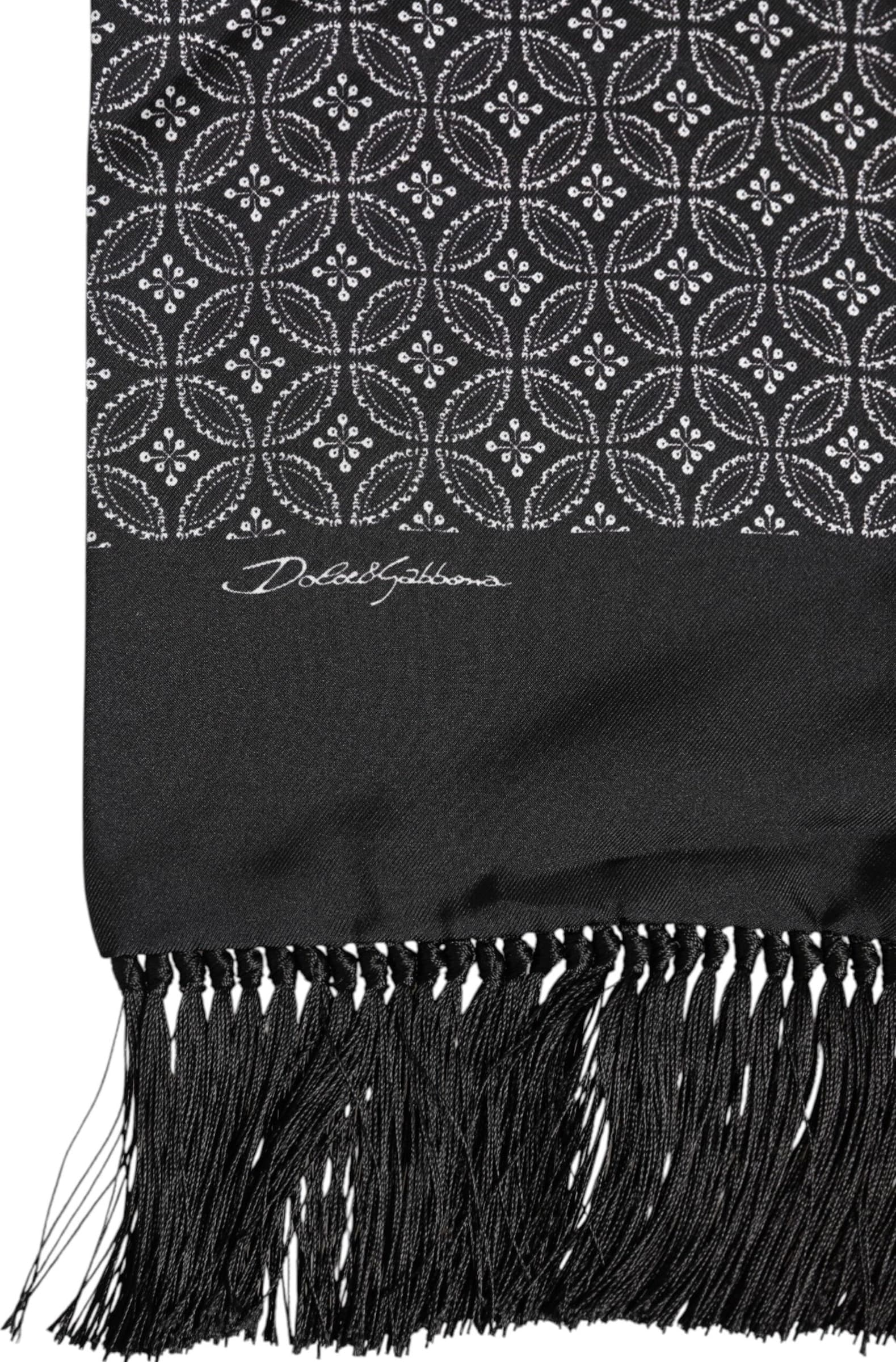 Black Patterned Fringes Men Foulard Scarf - 2
