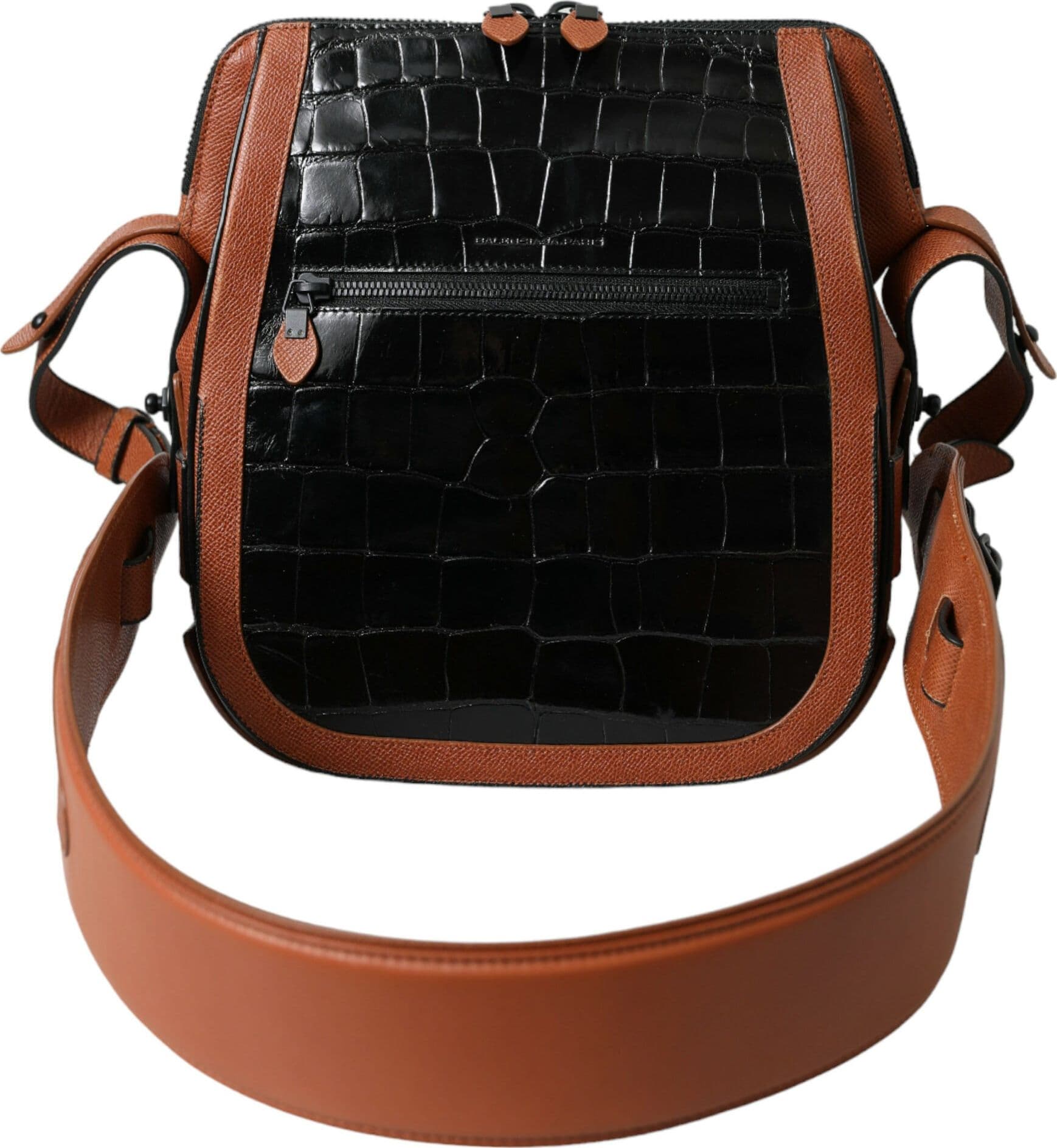 Black Brown Exotic Skin Leather Vertical Crossbody Purse Bag