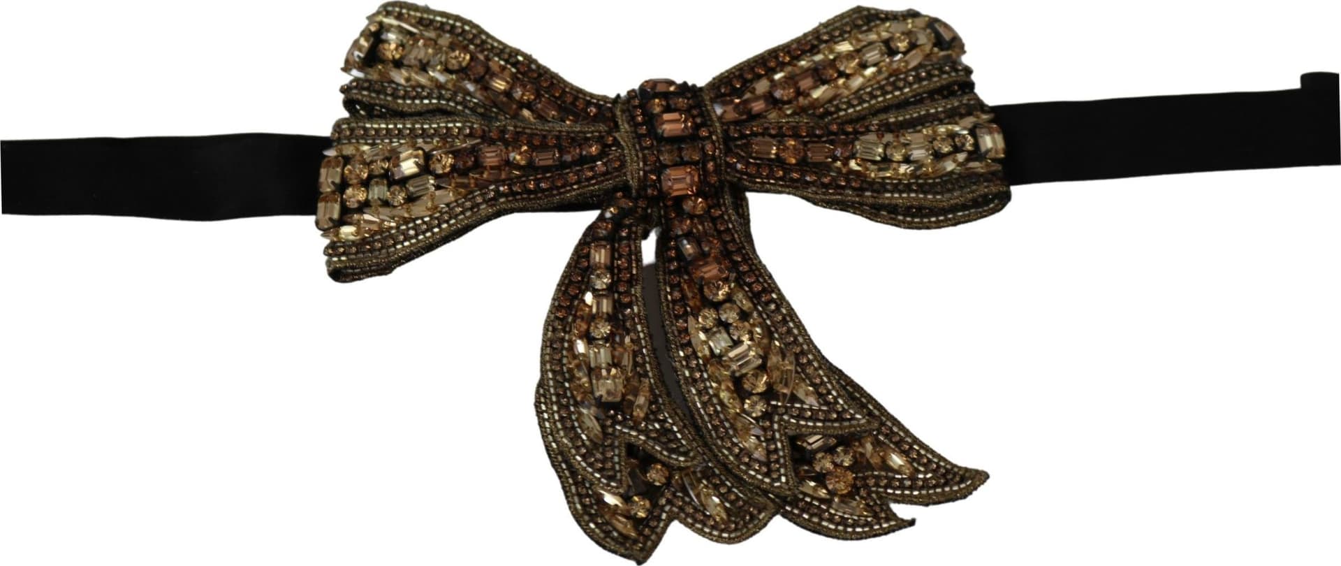 Gold Tone Silk Rhinestone Embellished Women Bowtie - 3