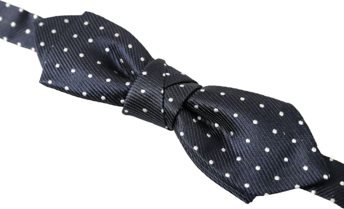 Blue Polka Dot Silk Adjustable Men Neck Papillon Bow Tie - 2