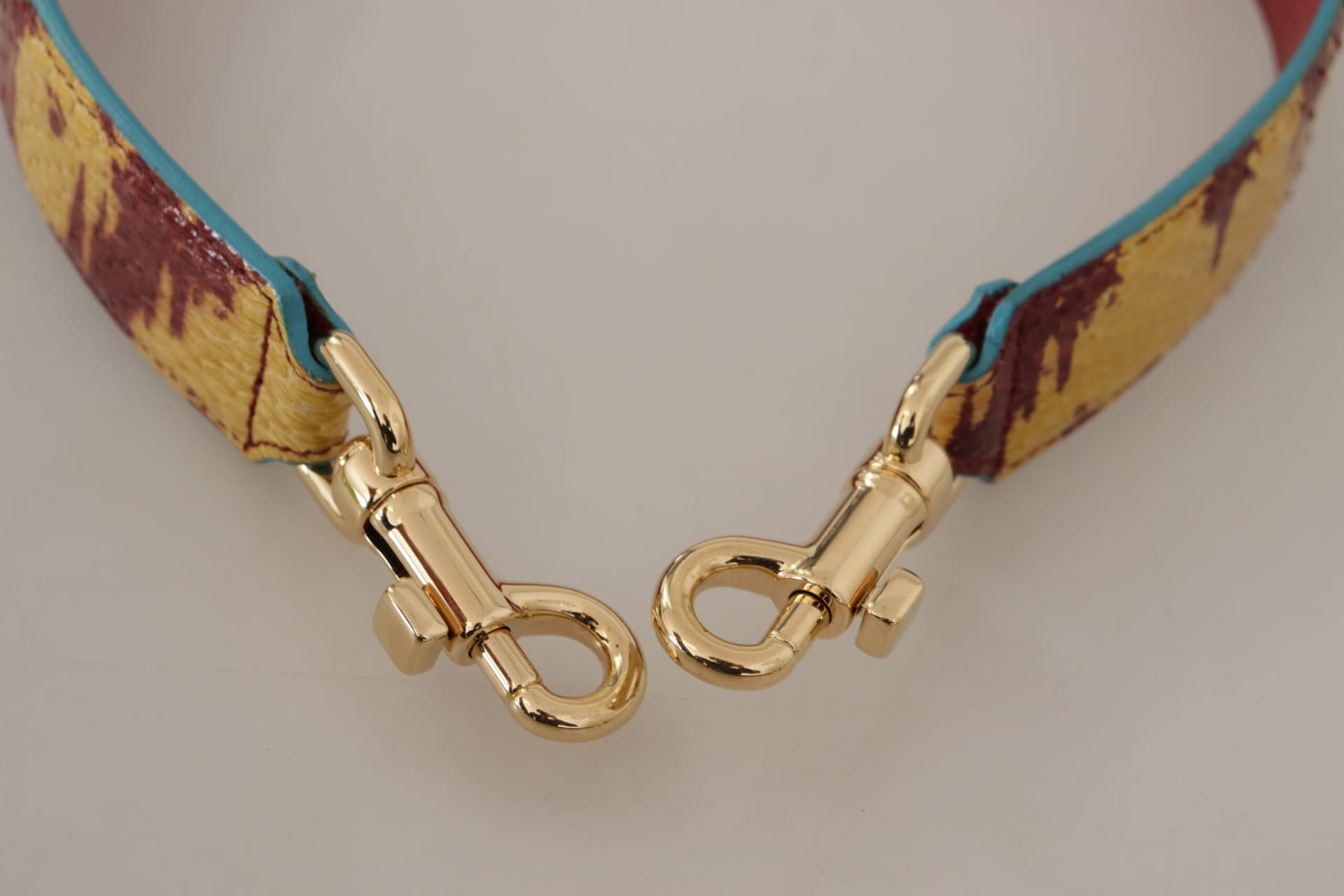 Yellow Red Leather Gold Tone Shoulder Strap - 3
