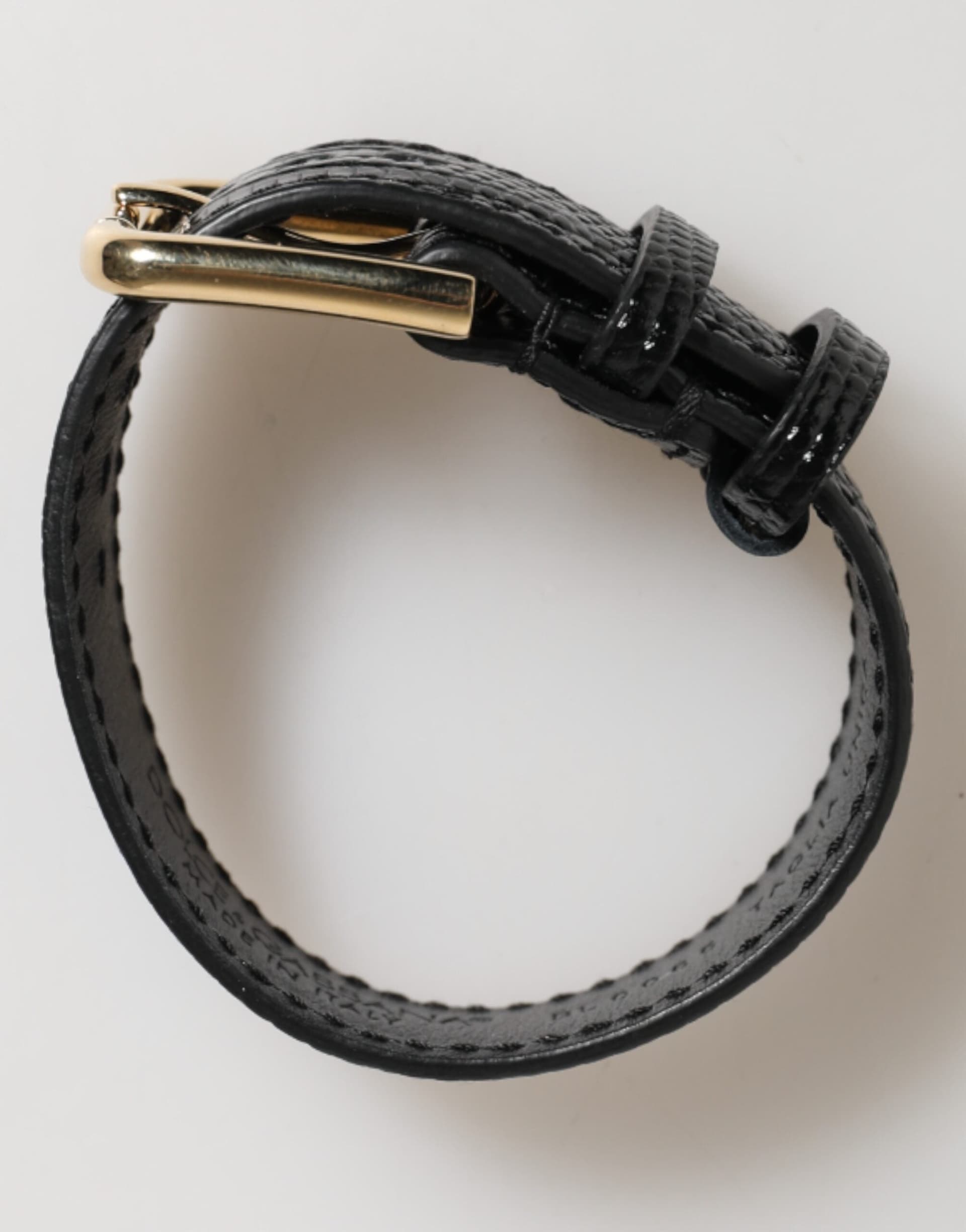 Black Embossed Leather Gold Buckle Belt Strap Bracelet - 4