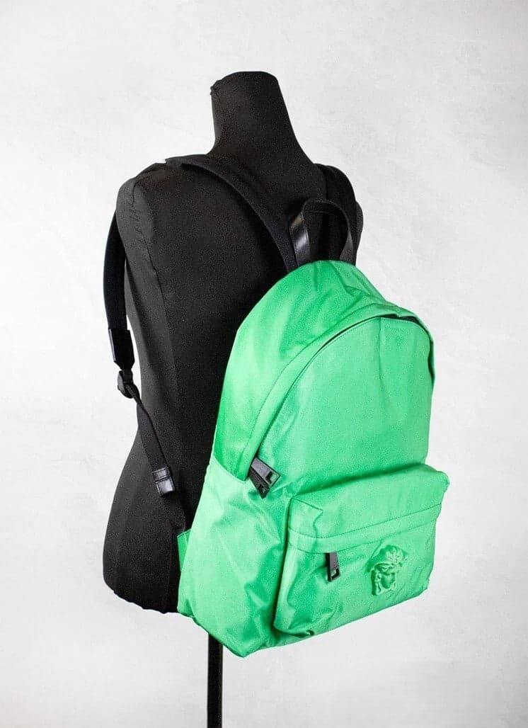 Versace Large Bright Green Nylon Fabric Medusa Shoulder Backpack Bookbag - 2