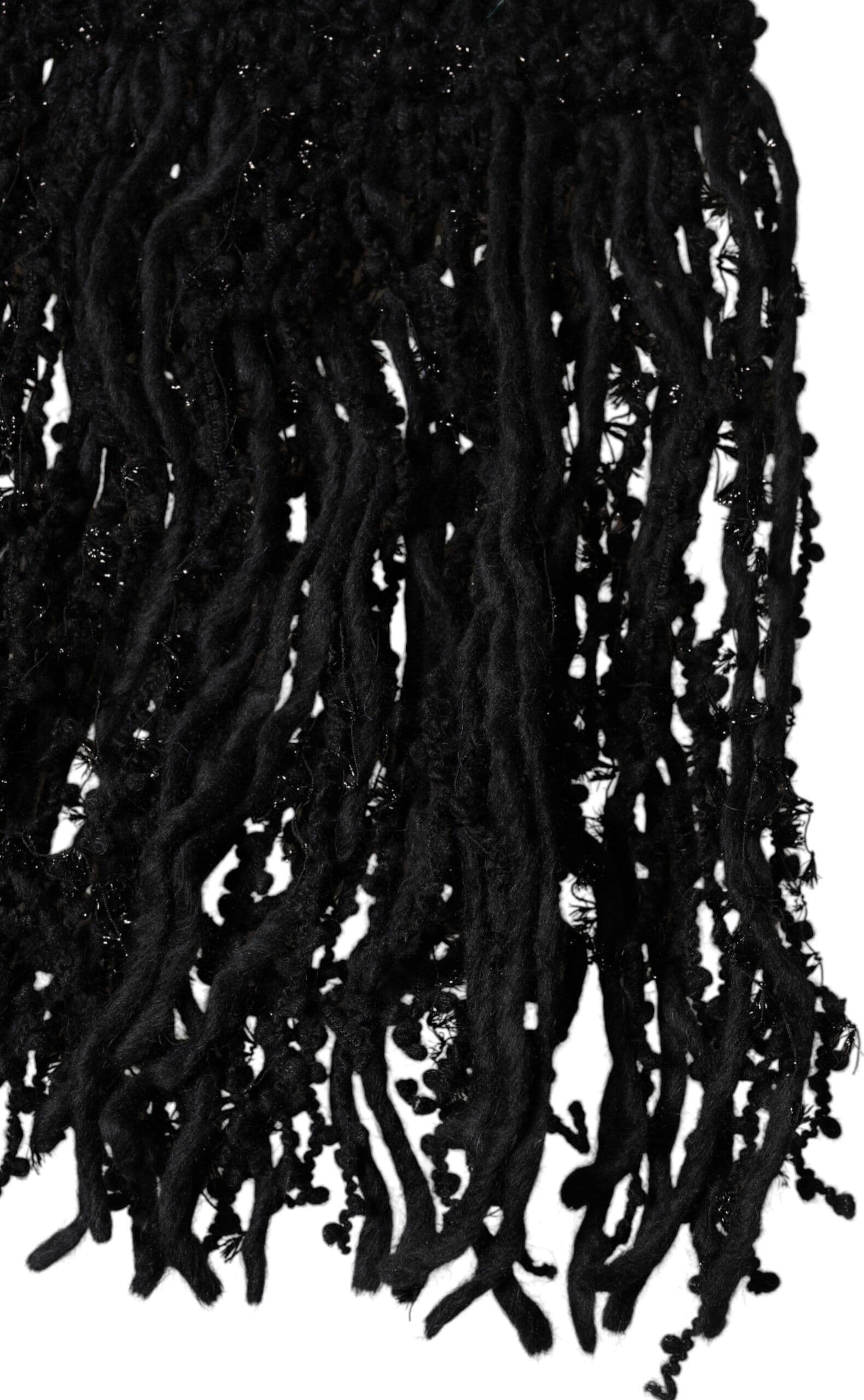 Black Wool Fringes Neck Wrap Foulard Scarf - 5