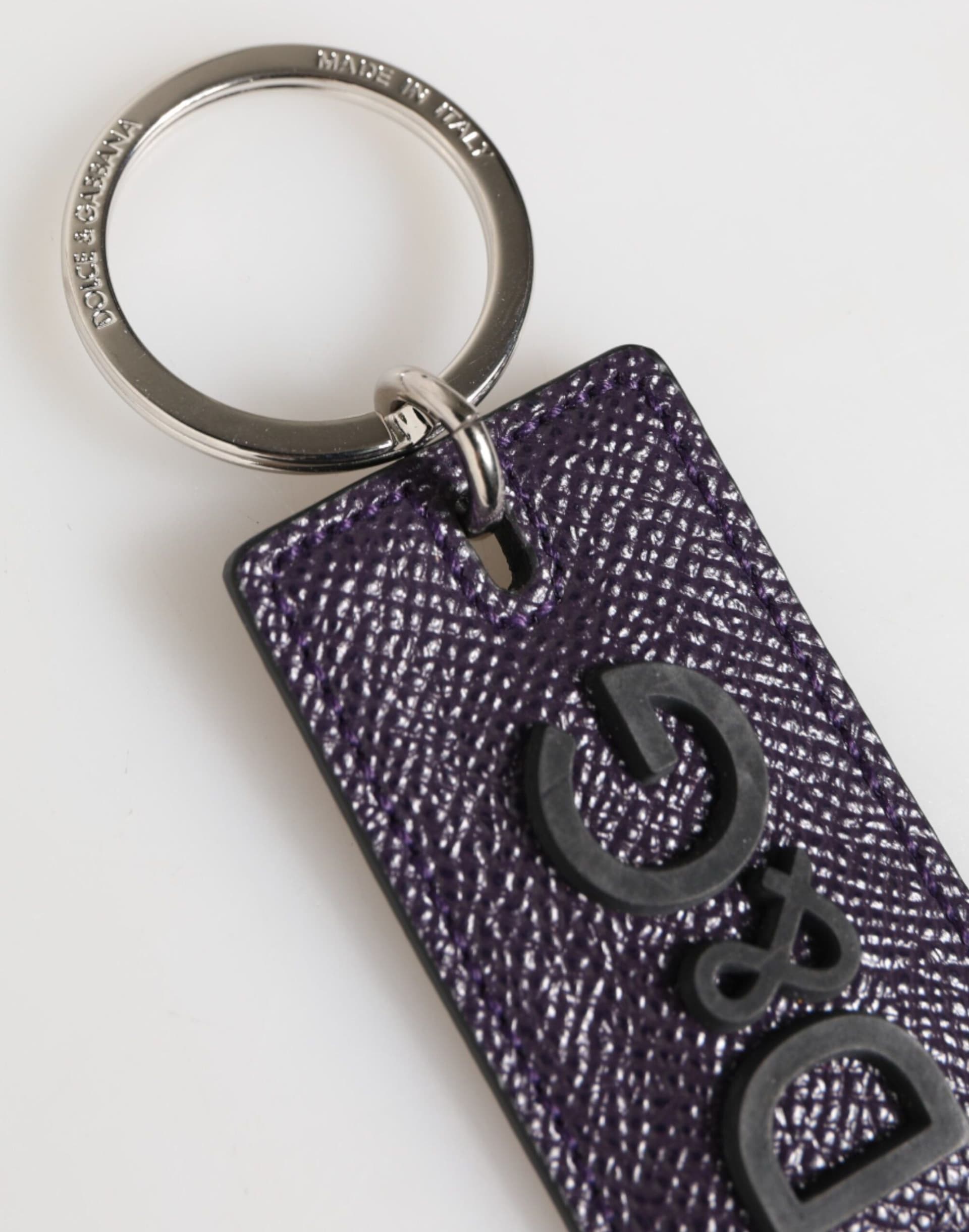 Violet Leather Logo Metal Ring Men Keychain Keyring - 4