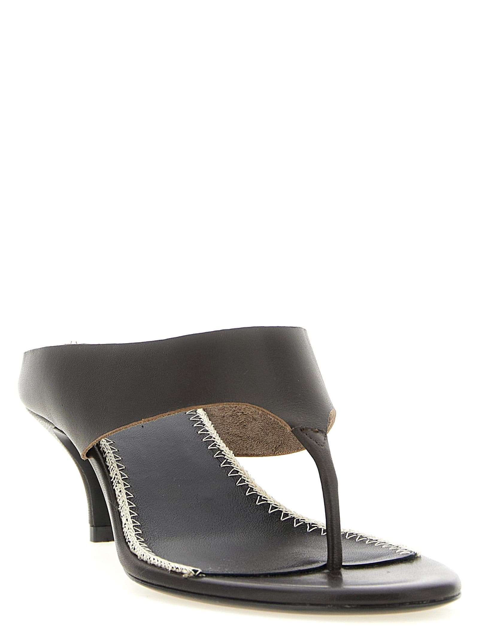 Brown Leather Stiletto Heel Sandals - 2