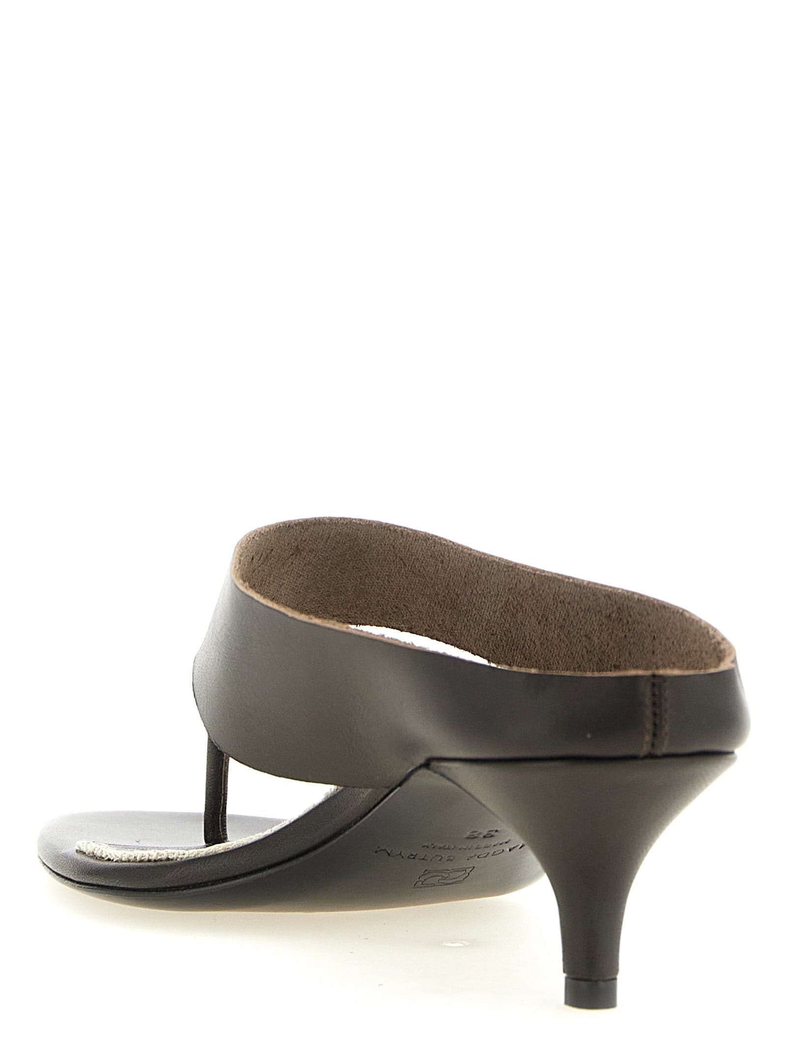 Brown Leather Stiletto Heel Sandals - 3