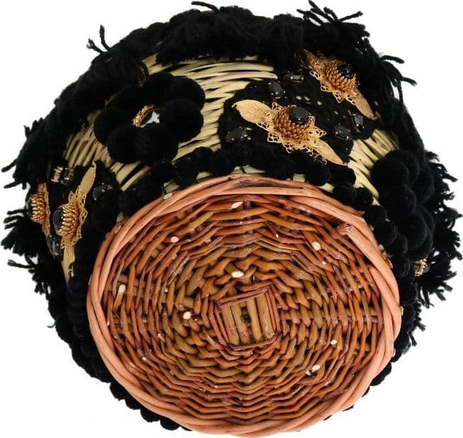 Beige Straw Snakeskin Pom Pom Crystal AGNESE Bag - 4