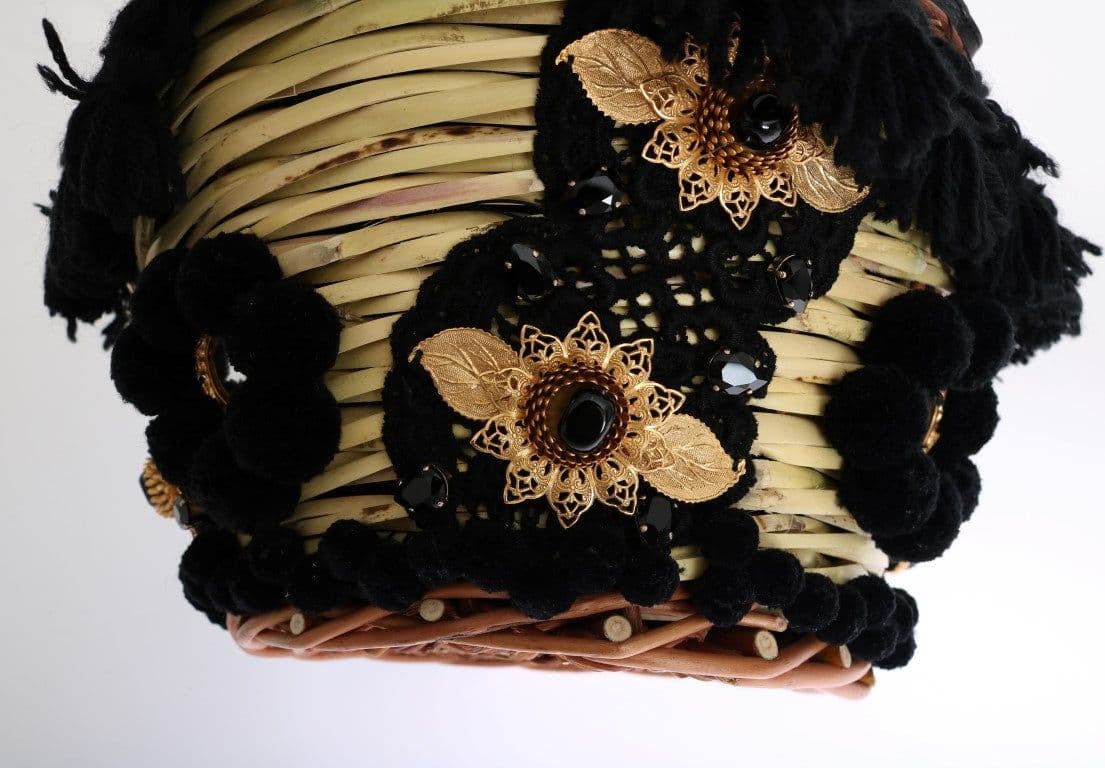 Beige Straw Snakeskin Pom Pom Crystal AGNESE Bag - 5