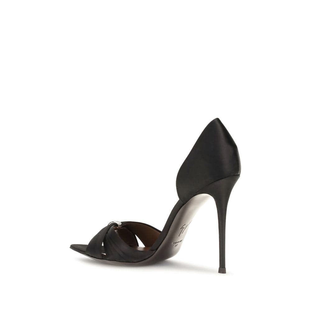 Black Satin Stiletto Heel Sandals - 3