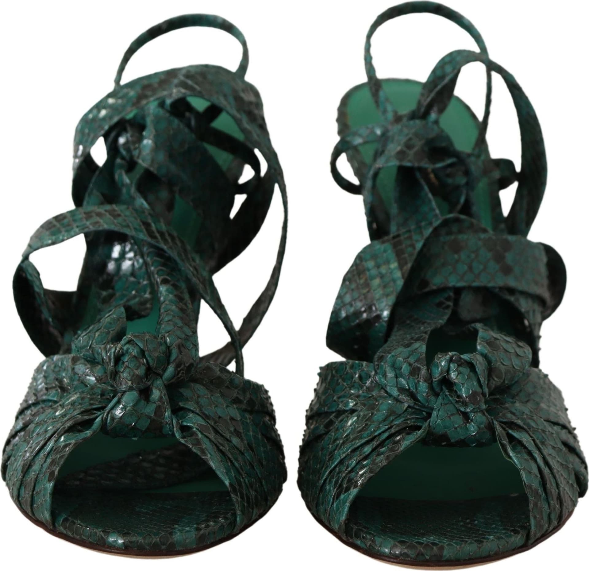 Green Python Strap Sandals Heels Shoes - 3