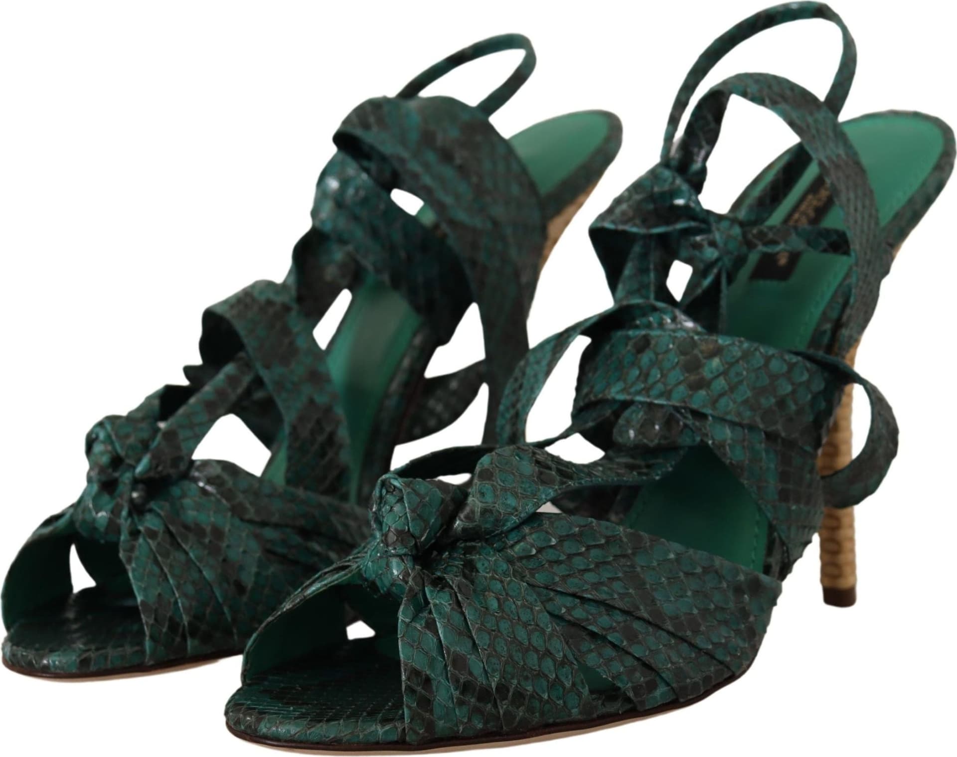 Green Python Strap Sandals Heels Shoes - 4