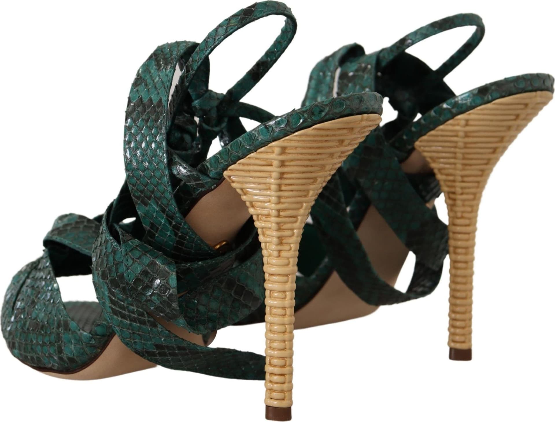Green Python Strap Sandals Heels Shoes - 5