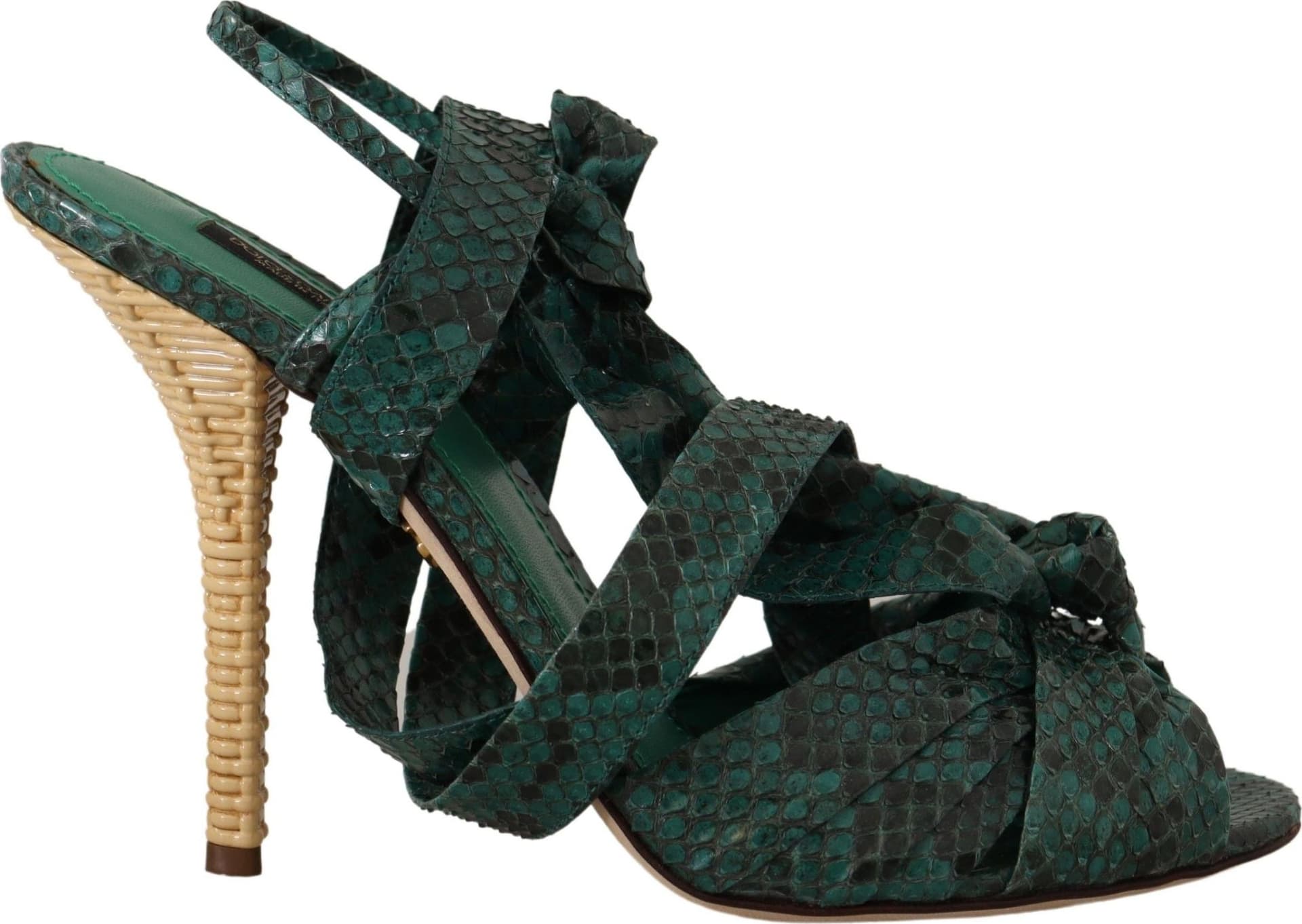 Green Python Strap Sandals Heels Shoes - 7