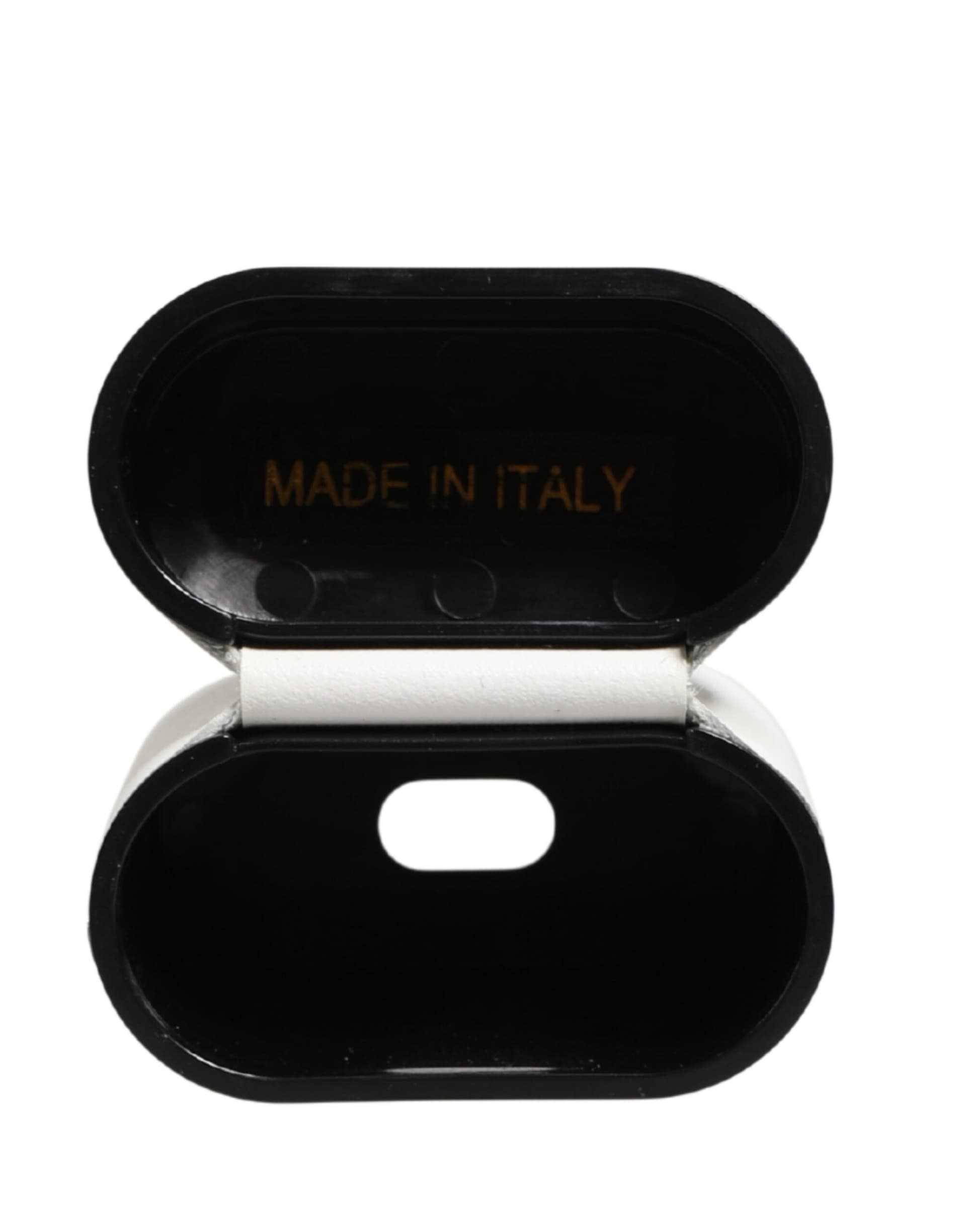 White Calf Leather Logo Print Flip Holder  Airpods Case - 7