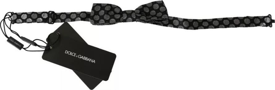 Black Silk Circles Men Necktie Bow Tie - 4