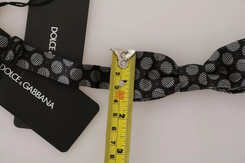 Black Silk Circles Men Necktie Bow Tie - 6