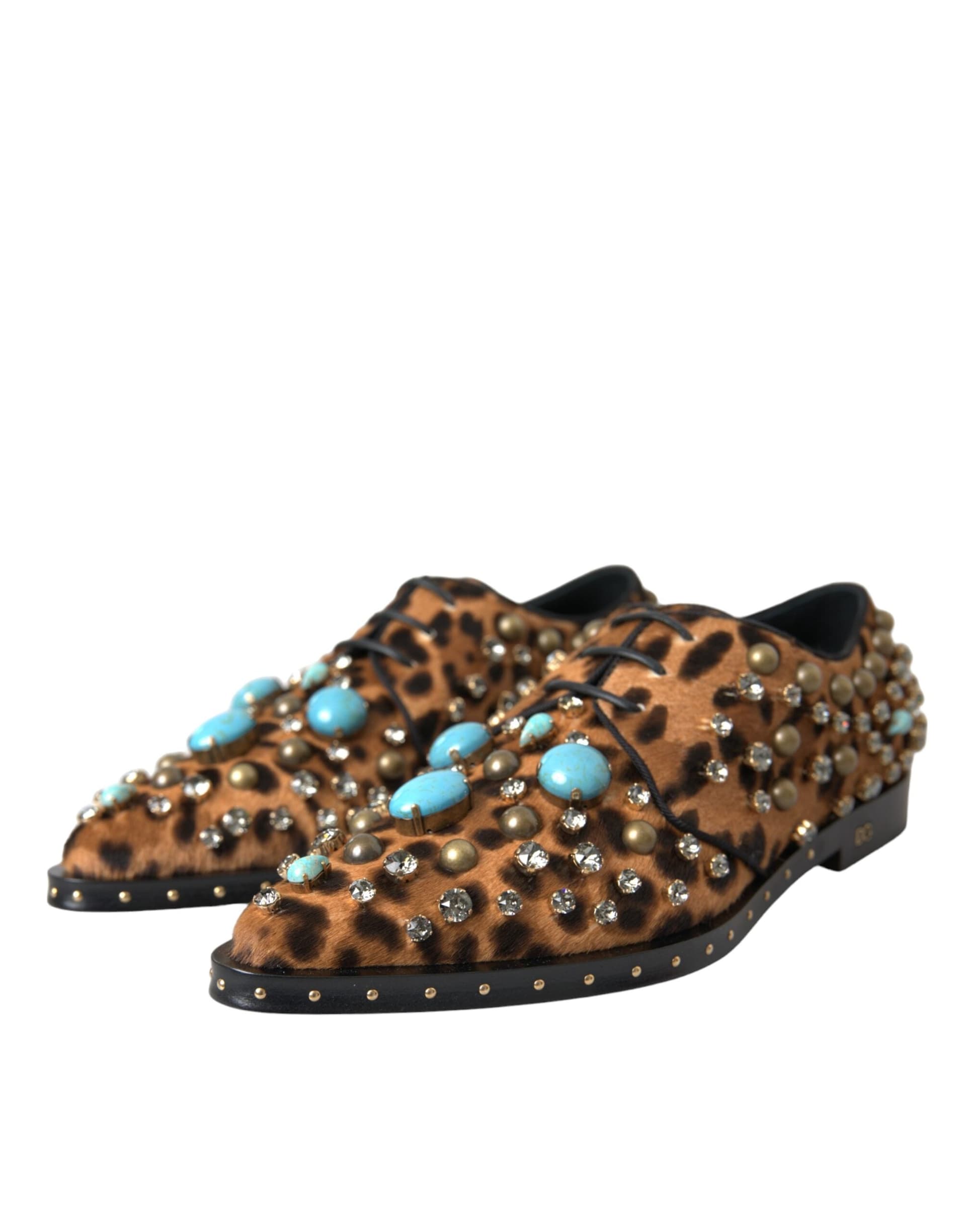 Brown Leopard Hair Crystal Dress Broque Shoes - 2