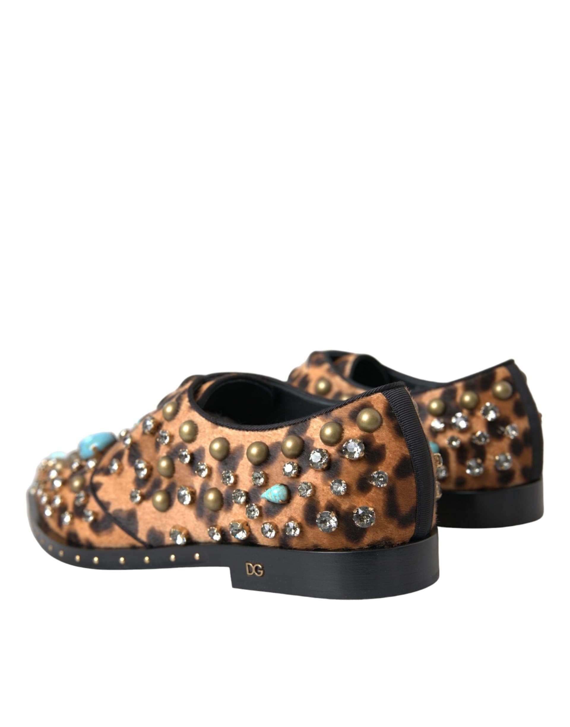 Brown Leopard Hair Crystal Dress Broque Shoes - 3