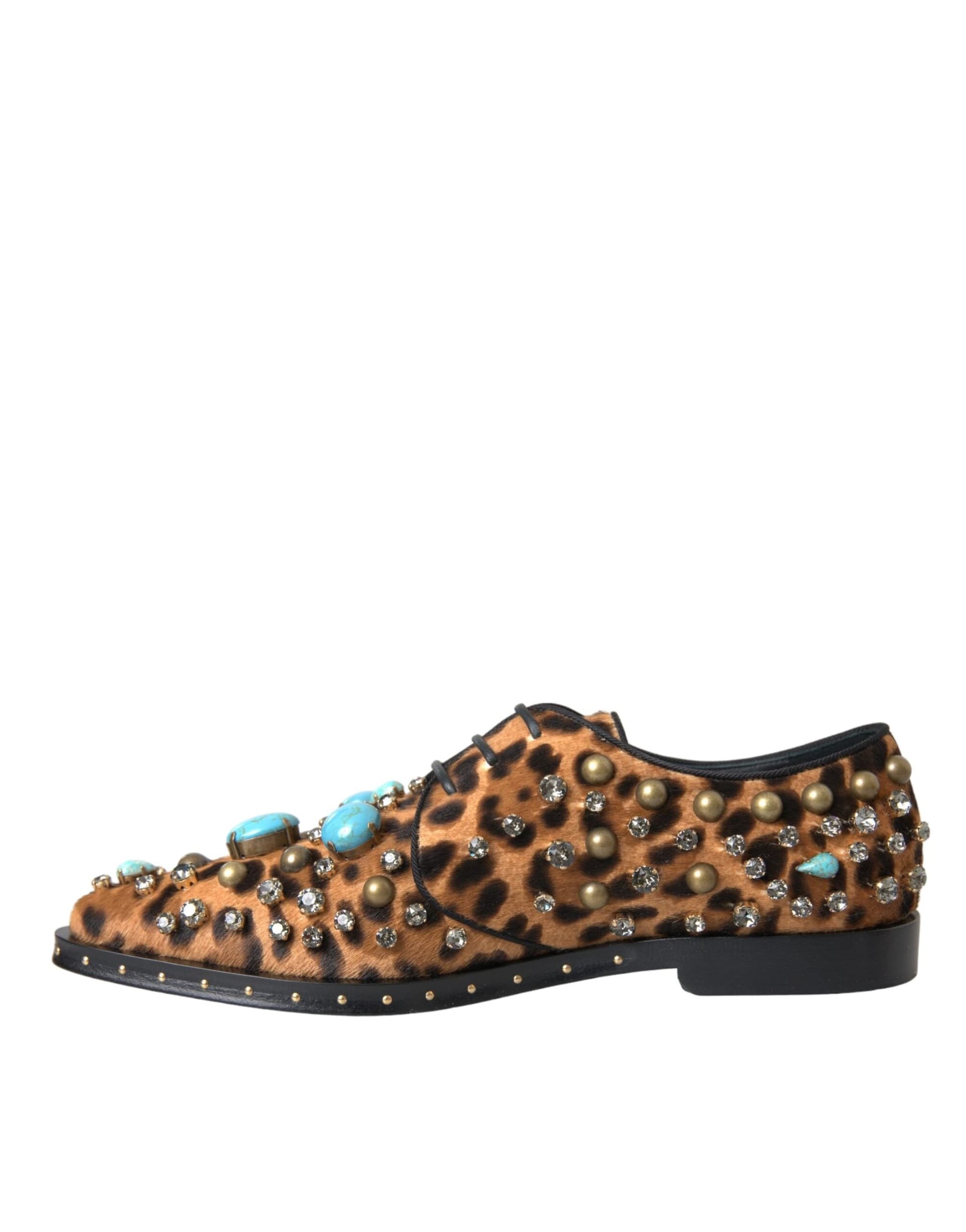 Brown Leopard Hair Crystal Dress Broque Shoes - 4