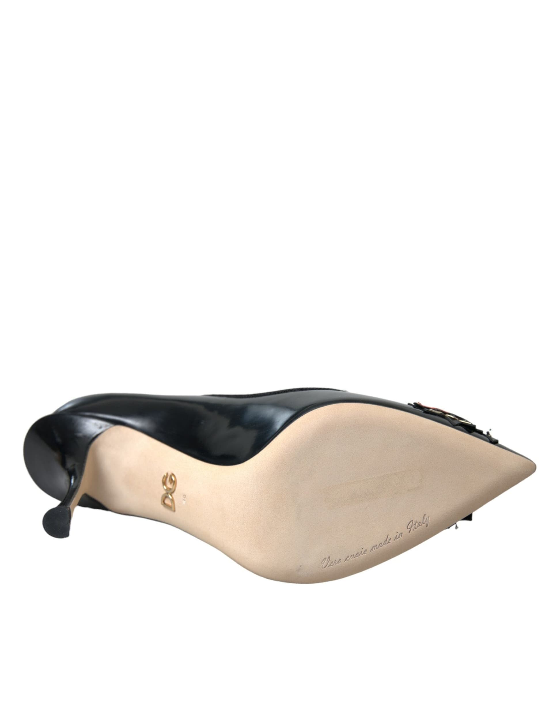 Black Leather WOW Patch Heels Pumps Shoes - 6