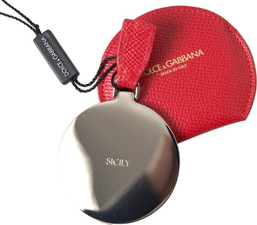 Red Calfskin Leather Hand Mirror Holder - 2