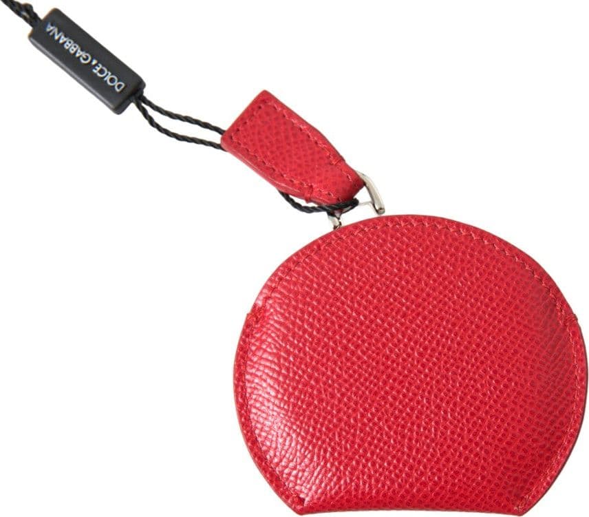 Red Calfskin Leather Hand Mirror Holder - 4