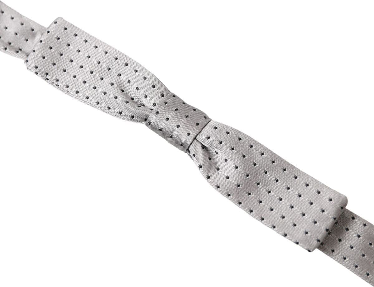 Gray Dotted Silk Adjustable Men Neck Papillon Bow Tie - 2