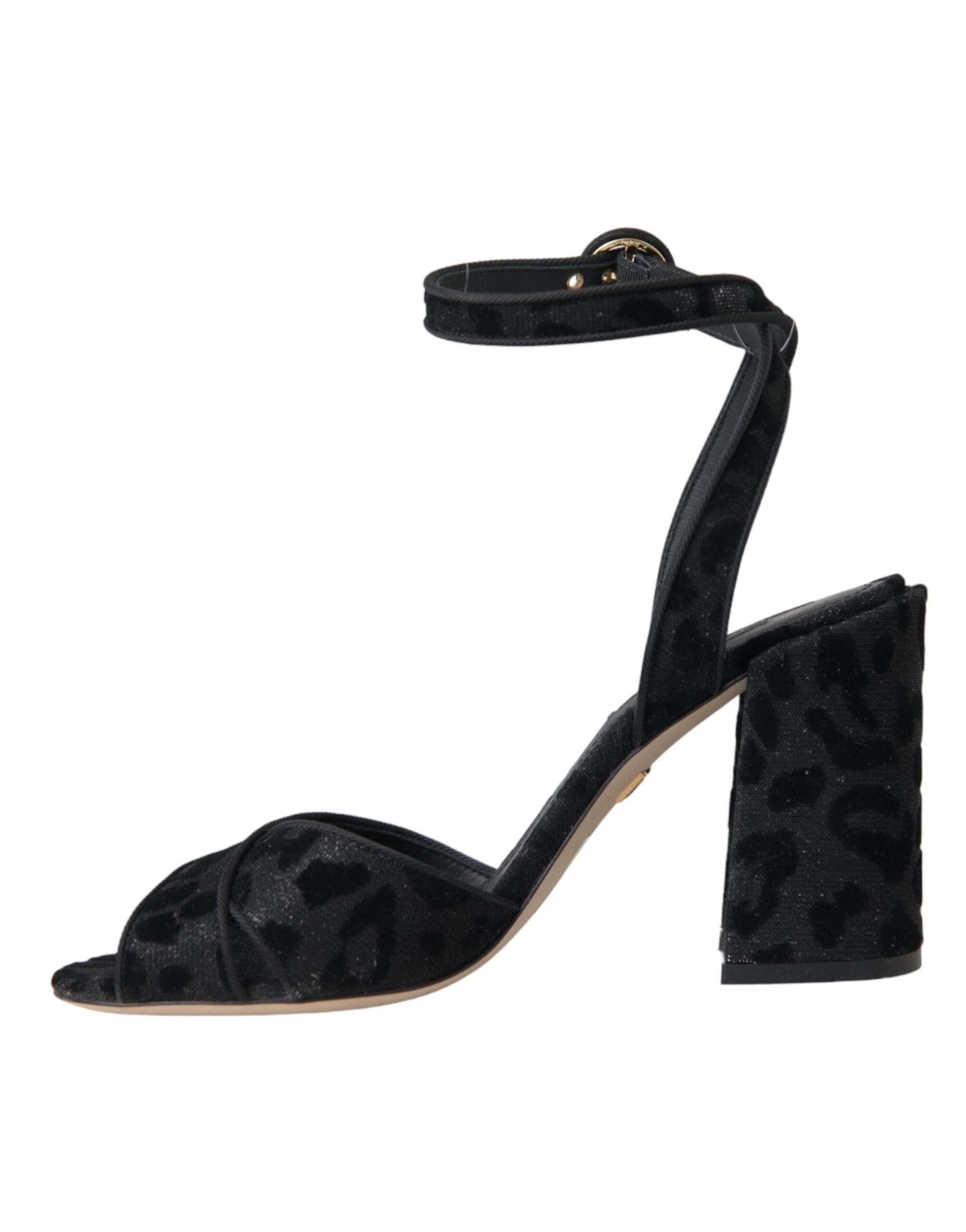 Black Leopard Suede Heels Sandals Shoes - 3